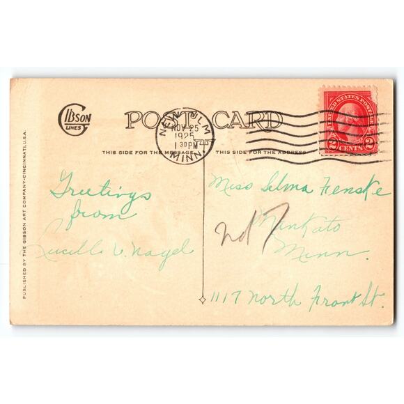 Vintage 1925 Thanksgiving Postcard Red Maple Leaves Gibson Lines - Picture 2 of 2